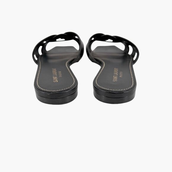 Saint Laurent Tribute Black Braided Leather Flat Slide Sandals Size 38.5 US 8.5 - Picture 7 of 15